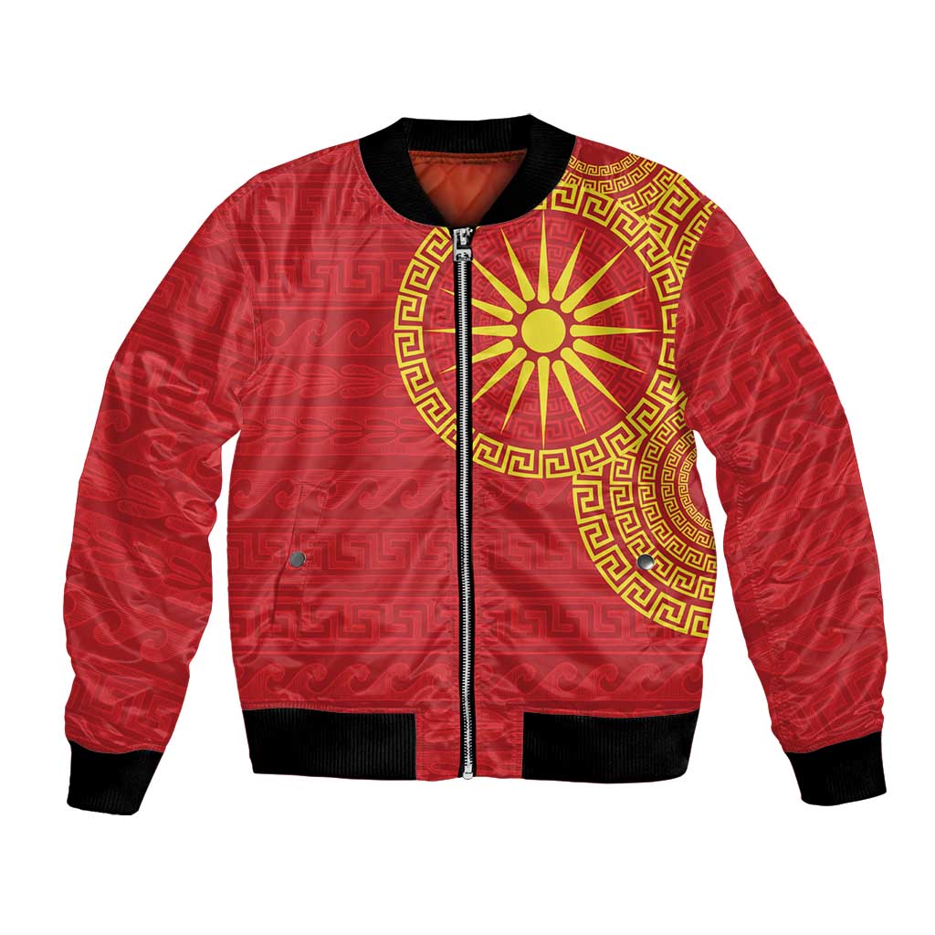 Vergina Sun Macedonia Bomber Jacket Greek Pattern Red - Wonder Print Shop