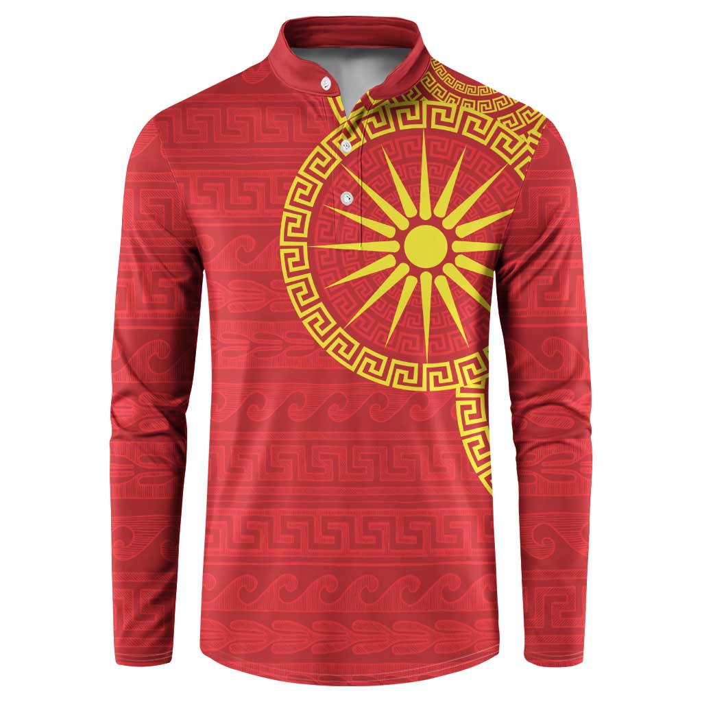 Vergina Sun Macedonia Button Sweatshirt Greek Pattern Red - Wonder Print Shop