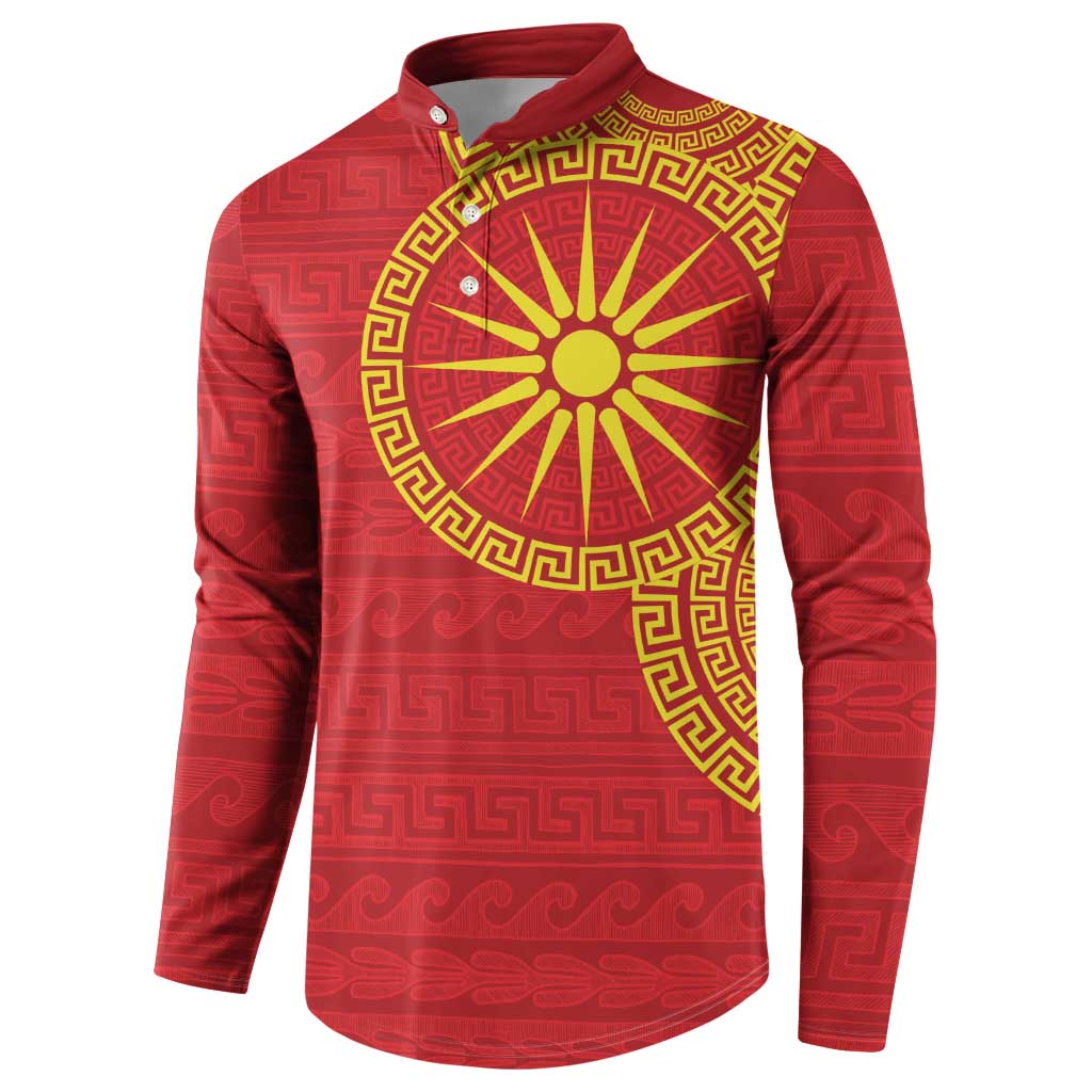 Vergina Sun Macedonia Button Sweatshirt Greek Pattern Red - Wonder Print Shop
