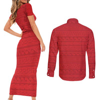 Vergina Sun Macedonia Couples Matching Short Sleeve Bodycon Dress and Long Sleeve Button Shirt Greek Pattern Red - Wonder Print Shop