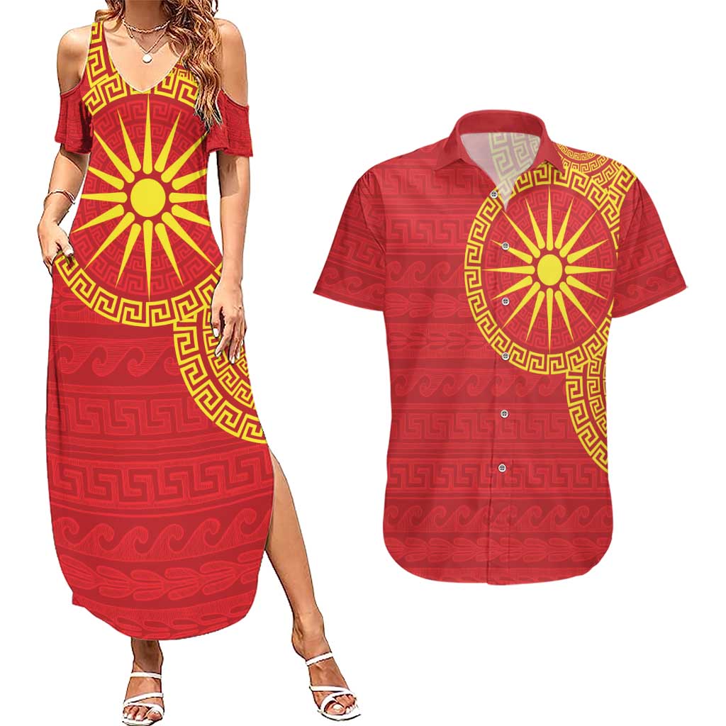Vergina Sun Macedonia Couples Matching Summer Maxi Dress and Hawaiian Shirt Greek Pattern Red - Wonder Print Shop