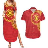 Vergina Sun Macedonia Couples Matching Summer Maxi Dress and Hawaiian Shirt Greek Pattern Red - Wonder Print Shop