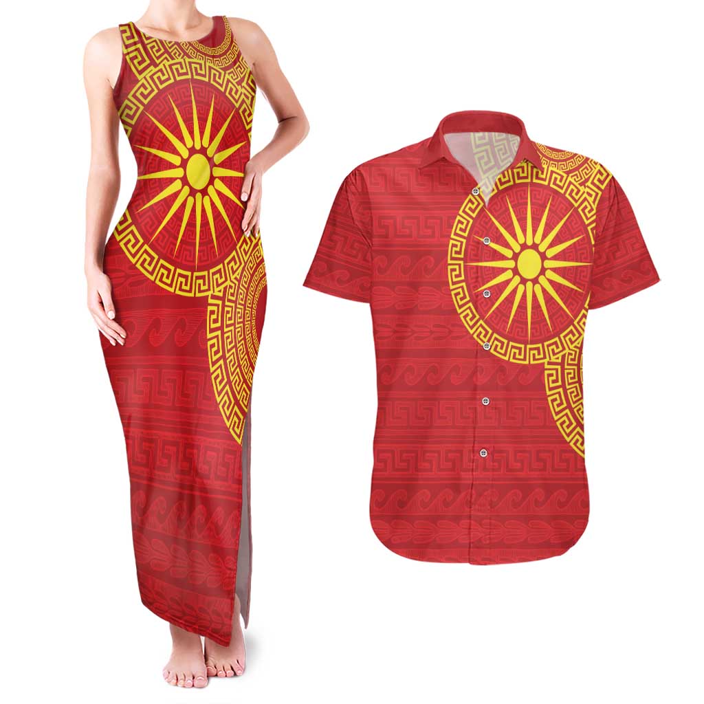Vergina Sun Macedonia Couples Matching Tank Maxi Dress and Hawaiian Shirt Greek Pattern Red - Wonder Print Shop