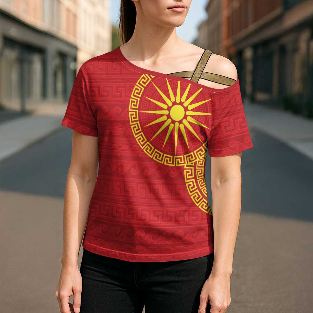 Vergina Sun Macedonia Cross Shoulder Shirt Greek Pattern Red - Wonder Print Shop