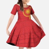 Vergina Sun Macedonia Family Matching Long Sleeve Bodycon Dress and Hawaiian Shirt Greek Pattern Red - Wonder Print Shop