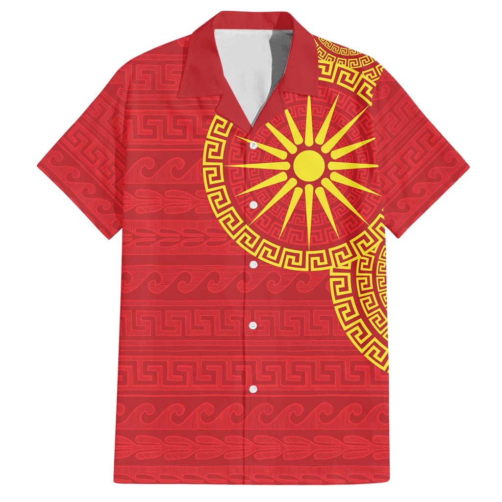Vergina Sun Macedonia Family Matching Long Sleeve Bodycon Dress and Hawaiian Shirt Greek Pattern Red - Wonder Print Shop