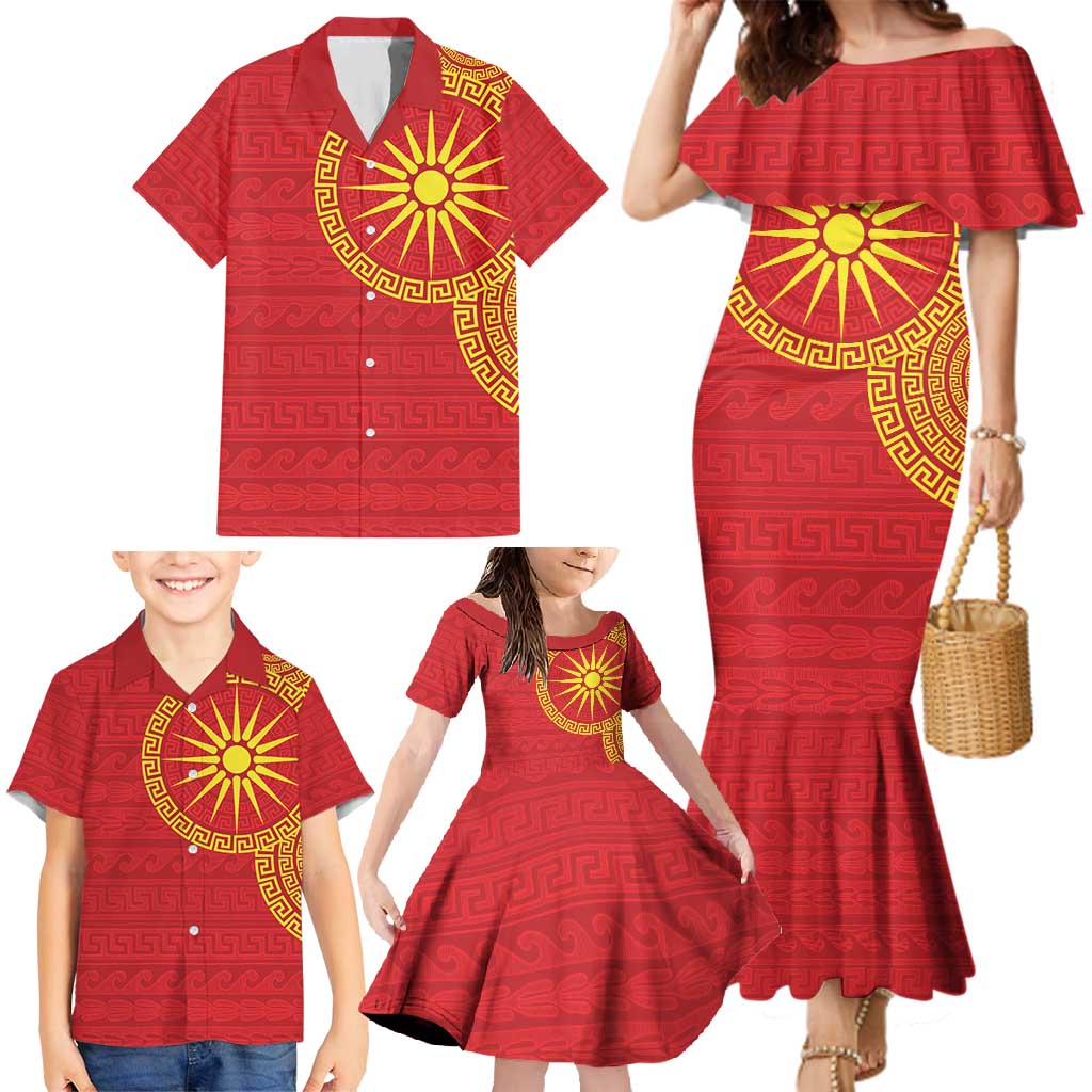 Vergina Sun Macedonia Family Matching Mermaid Dress and Hawaiian Shirt Greek Pattern Red - Wonder Print Shop