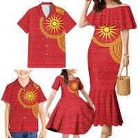 Vergina Sun Macedonia Family Matching Mermaid Dress and Hawaiian Shirt Greek Pattern Red - Wonder Print Shop