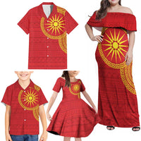 Vergina Sun Macedonia Family Matching Off Shoulder Maxi Dress and Hawaiian Shirt Greek Pattern Red - Wonder Print Shop