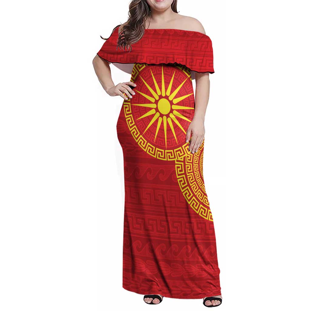 Vergina Sun Macedonia Family Matching Off Shoulder Maxi Dress and Hawaiian Shirt Greek Pattern Red - Wonder Print Shop
