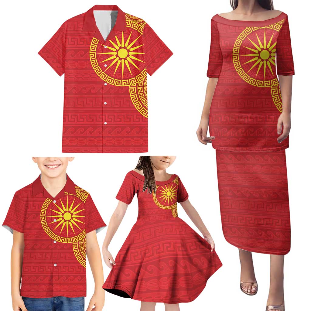 Vergina Sun Macedonia Family Matching Puletasi and Hawaiian Shirt Greek Pattern Red - Wonder Print Shop