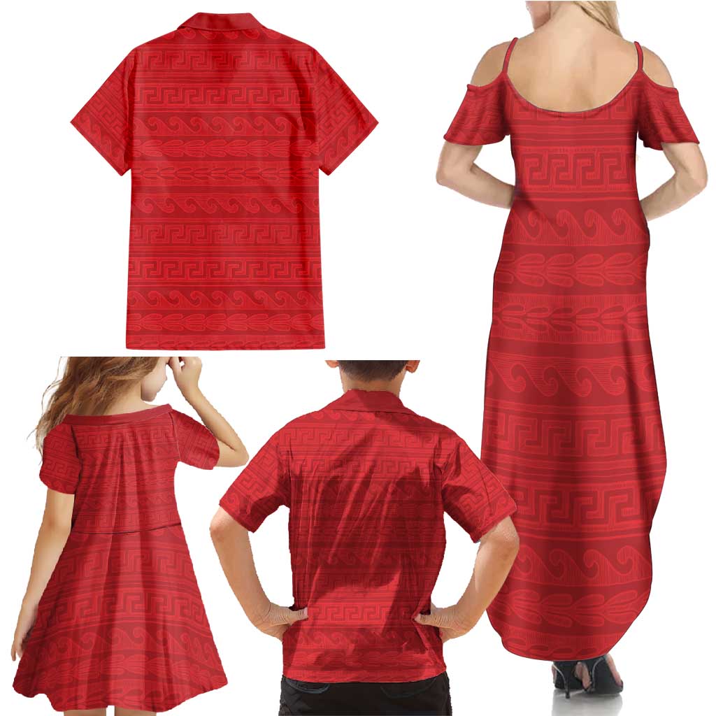 Vergina Sun Macedonia Family Matching Summer Maxi Dress and Hawaiian Shirt Greek Pattern Red - Wonder Print Shop
