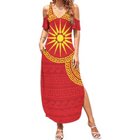 Vergina Sun Macedonia Family Matching Summer Maxi Dress and Hawaiian Shirt Greek Pattern Red - Wonder Print Shop