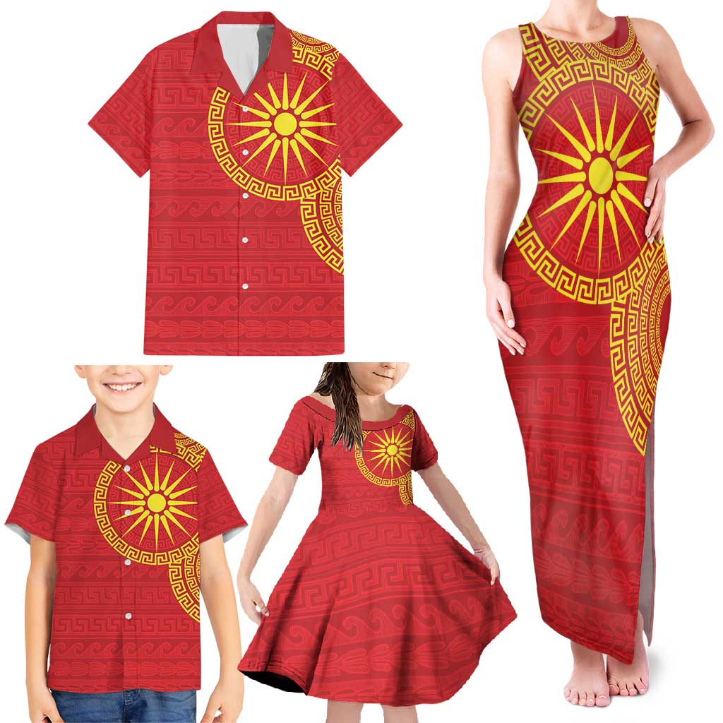 Vergina Sun Macedonia Family Matching Tank Maxi Dress and Hawaiian Shirt Greek Pattern Red - Wonder Print Shop