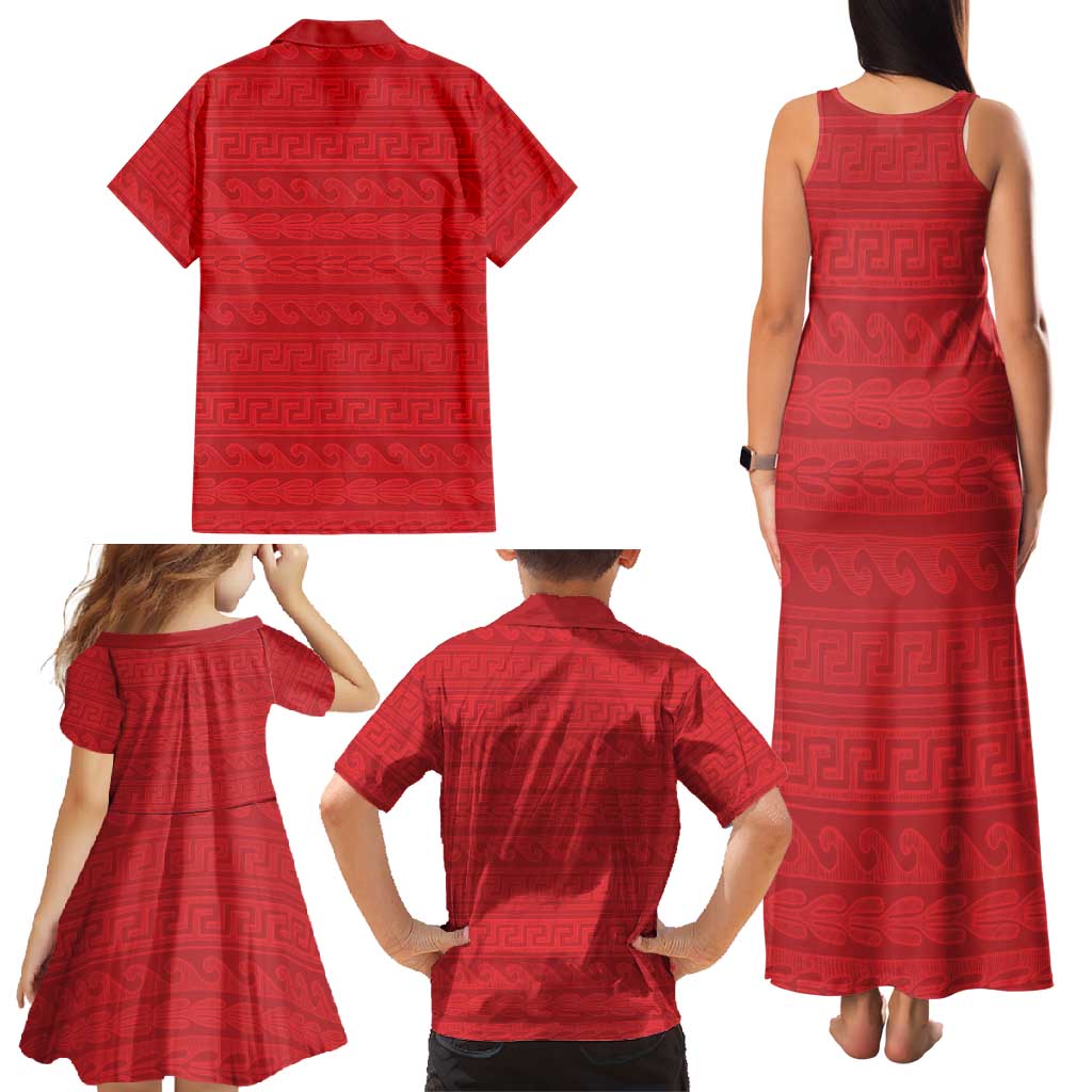 Vergina Sun Macedonia Family Matching Tank Maxi Dress and Hawaiian Shirt Greek Pattern Red - Wonder Print Shop