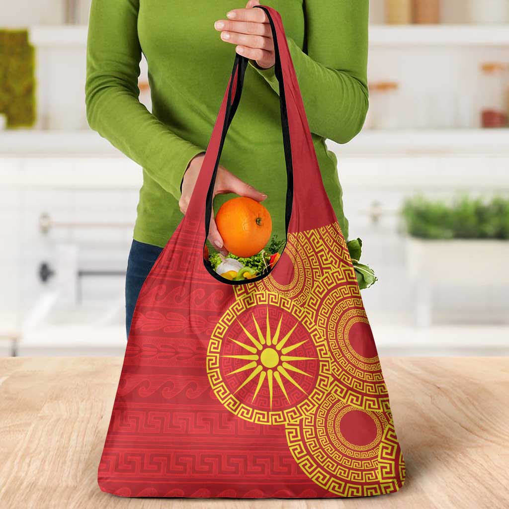 Vergina Sun Macedonia Grocery Bag Greek Pattern Red - Wonder Print Shop