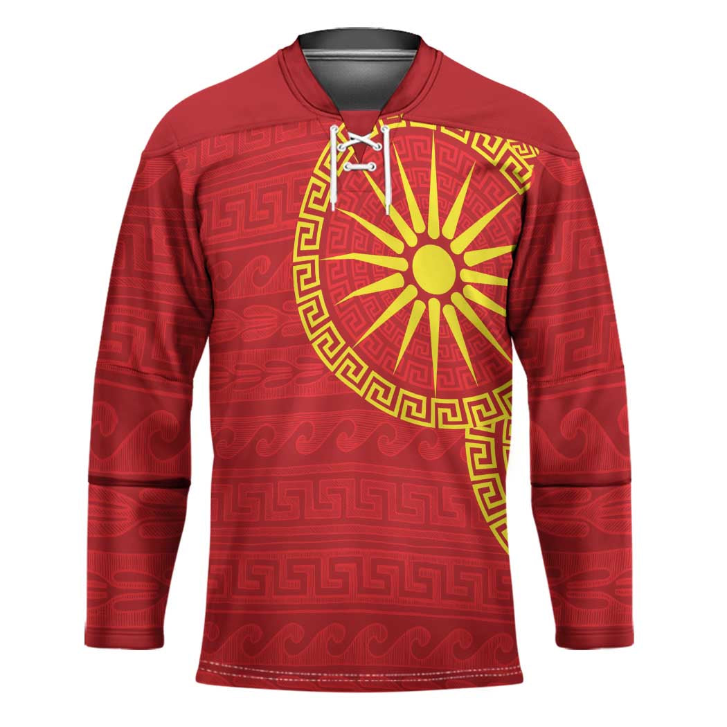 Vergina Sun Macedonia Hockey Jersey Greek Pattern Red - Wonder Print Shop