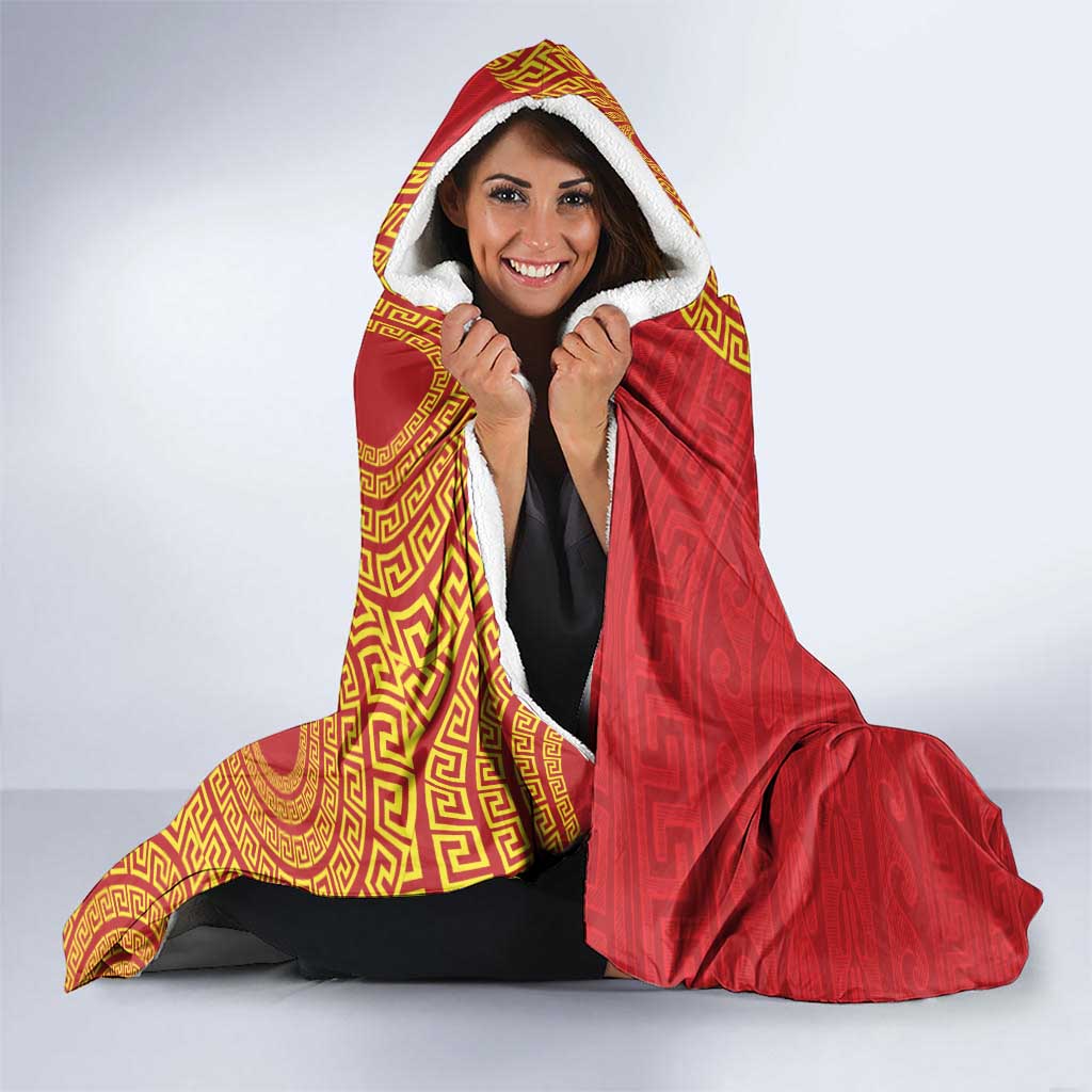 Vergina Sun Macedonia Hooded Blanket Greek Pattern Red - Wonder Print Shop