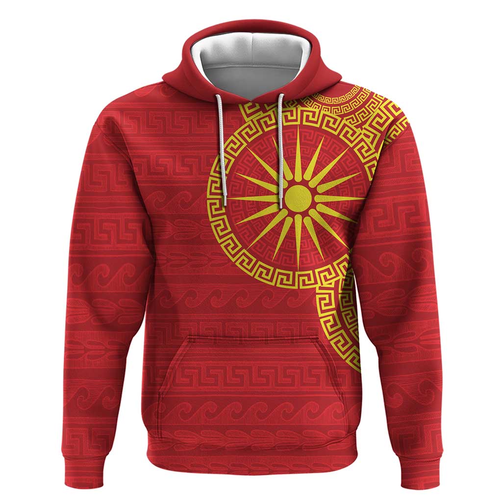 Vergina Sun Macedonia Hoodie Greek Pattern Red - Wonder Print Shop