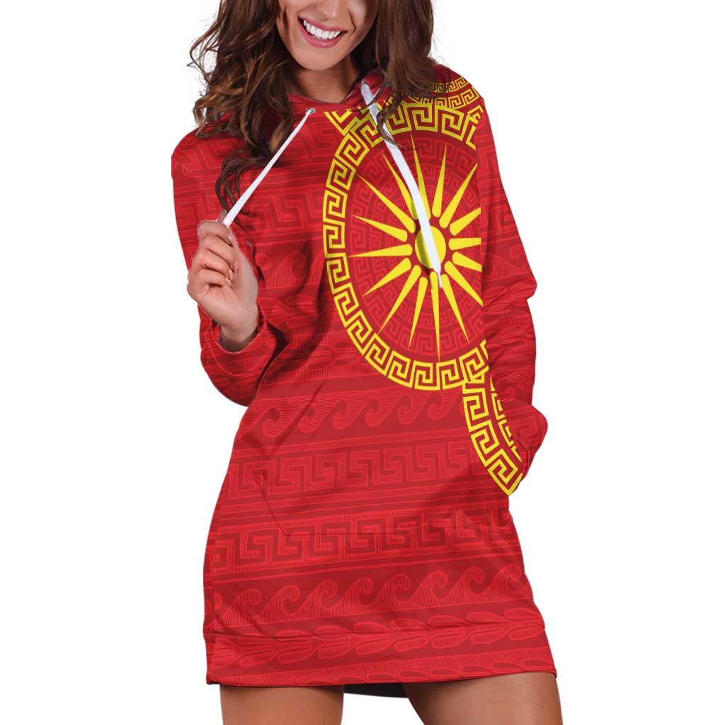 Vergina Sun Macedonia Hoodie Dress Greek Pattern Red - Wonder Print Shop