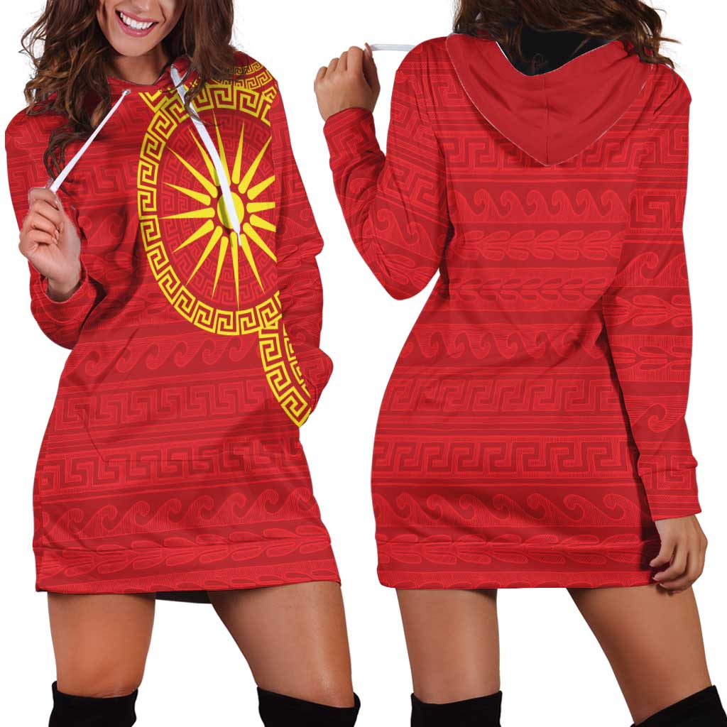 Vergina Sun Macedonia Hoodie Dress Greek Pattern Red - Wonder Print Shop