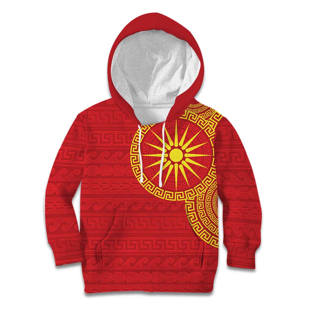 Vergina Sun Macedonia Kid Hoodie Greek Pattern Red - Wonder Print Shop