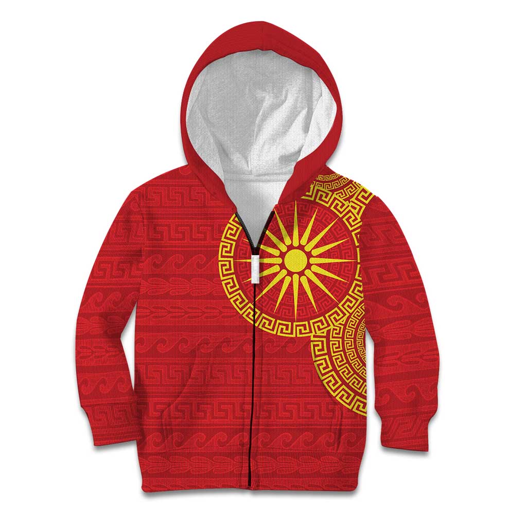 Vergina Sun Macedonia Kid Hoodie Greek Pattern Red - Wonder Print Shop