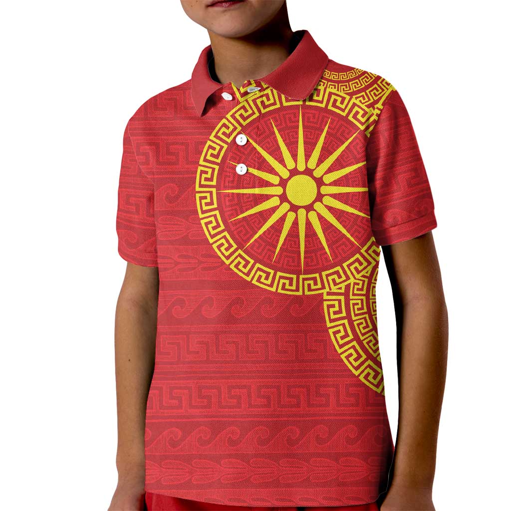 Vergina Sun Macedonia Kid Polo Shirt Greek Pattern Red - Wonder Print Shop