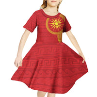 Vergina Sun Macedonia Kid Short Sleeve Dress Greek Pattern Red - Wonder Print Shop