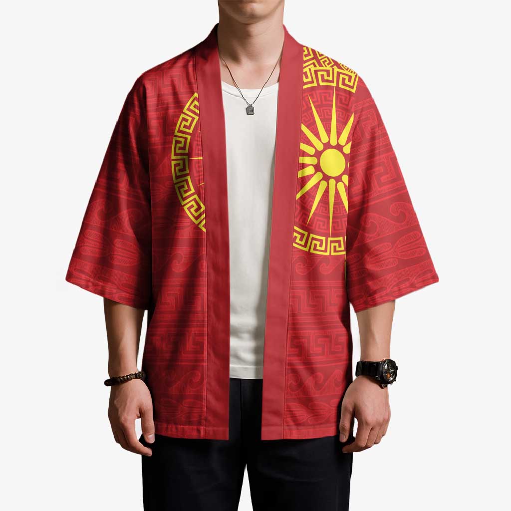 Vergina Sun Macedonia Kimono Greek Pattern Red - Wonder Print Shop