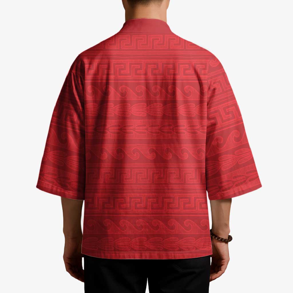 Vergina Sun Macedonia Kimono Greek Pattern Red - Wonder Print Shop