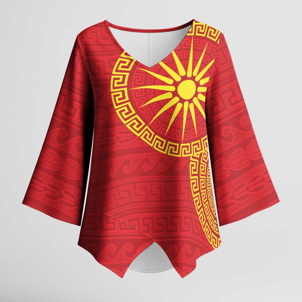 Vergina Sun Macedonia Kimono Sleeve Blouse Greek Pattern Red - Wonder Print Shop
