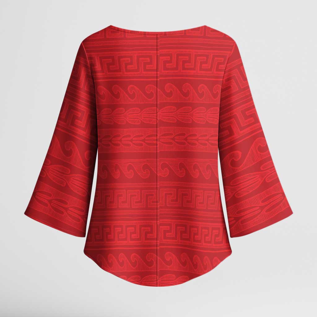 Vergina Sun Macedonia Kimono Sleeve Blouse Greek Pattern Red - Wonder Print Shop