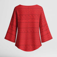 Vergina Sun Macedonia Kimono Sleeve Blouse Greek Pattern Red - Wonder Print Shop