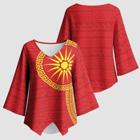 Vergina Sun Macedonia Kimono Sleeve Blouse Greek Pattern Red - Wonder Print Shop