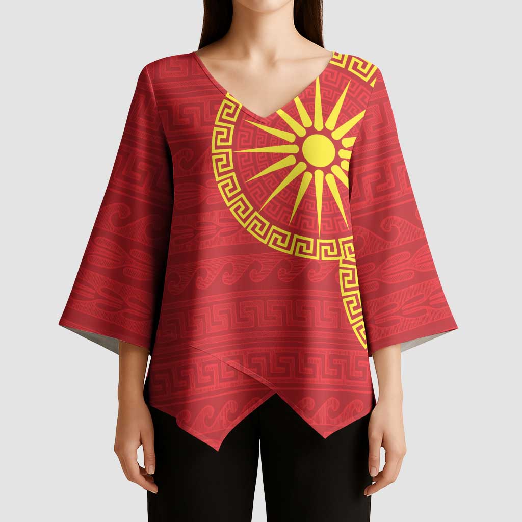 Vergina Sun Macedonia Kimono Sleeve Blouse Greek Pattern Red - Wonder Print Shop