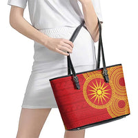 Vergina Sun Macedonia Leather Tote Bag Greek Pattern Red - Wonder Print Shop