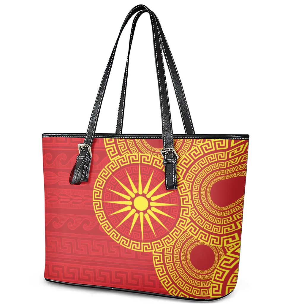 Vergina Sun Macedonia Leather Tote Bag Greek Pattern Red - Wonder Print Shop