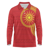 Vergina Sun Macedonia Long Sleeve Polo Shirt Greek Pattern Red - Wonder Print Shop