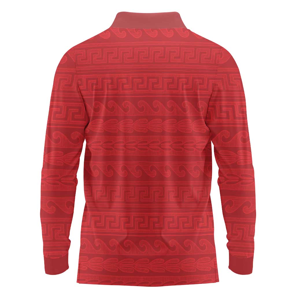 Vergina Sun Macedonia Long Sleeve Polo Shirt Greek Pattern Red - Wonder Print Shop
