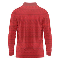 Vergina Sun Macedonia Long Sleeve Polo Shirt Greek Pattern Red - Wonder Print Shop