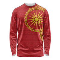 Vergina Sun Macedonia Long Sleeve Shirt Greek Pattern Red - Wonder Print Shop