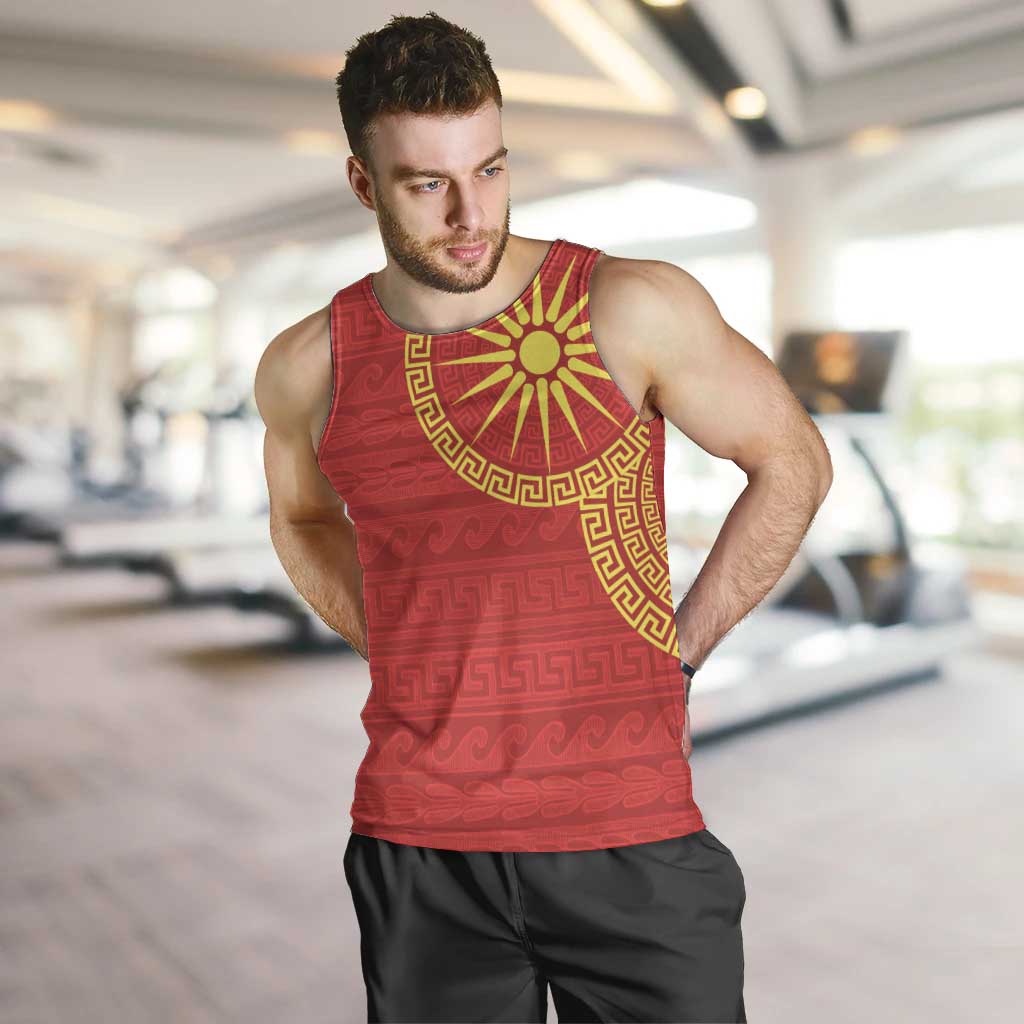 Vergina Sun Macedonia Men Tank Top Greek Pattern Red - Wonder Print Shop