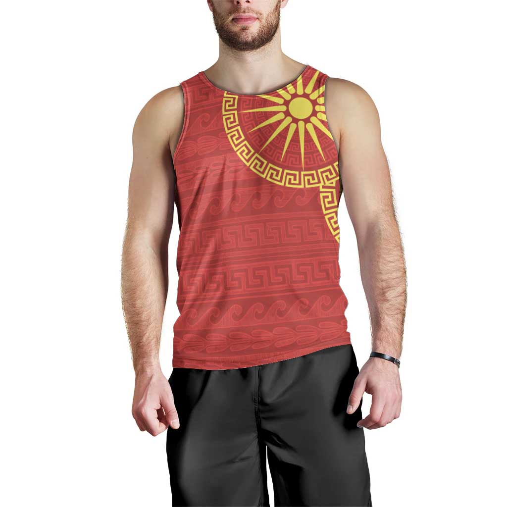 Vergina Sun Macedonia Men Tank Top Greek Pattern Red - Wonder Print Shop
