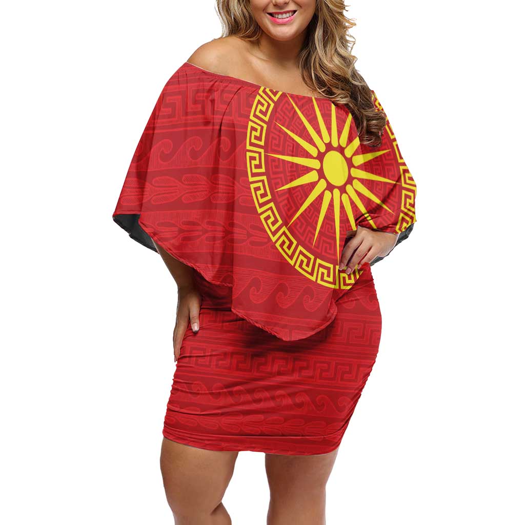 Vergina Sun Macedonia Off Shoulder Short Dress Greek Pattern Red - Wonder Print Shop