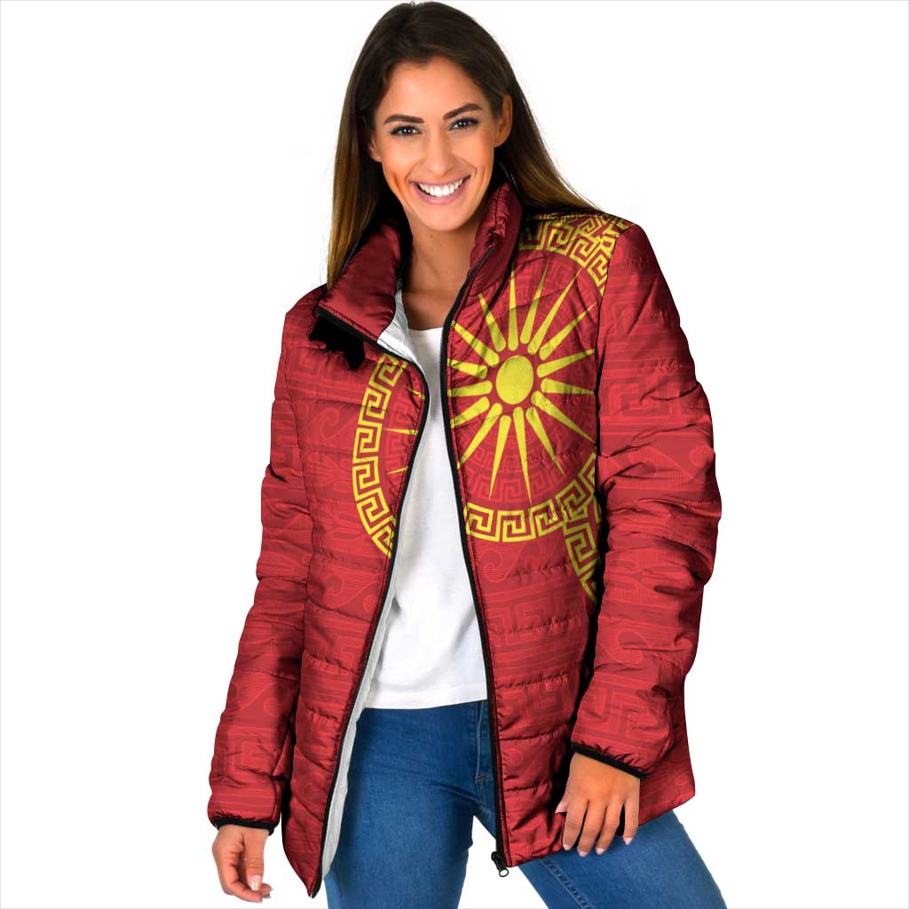 Vergina Sun Macedonia Padded Jacket Greek Pattern Red - Wonder Print Shop