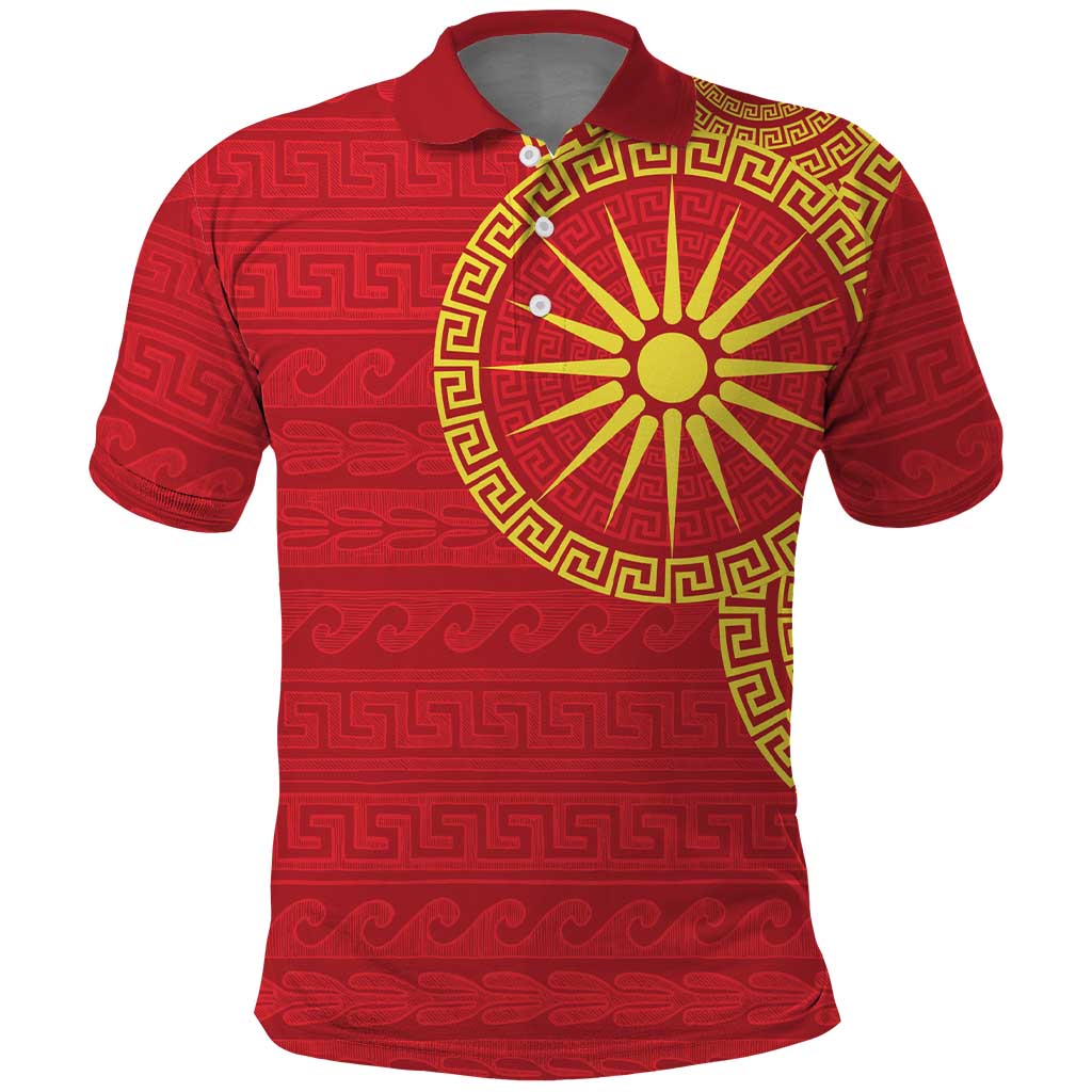 Vergina Sun Macedonia Polo Shirt Greek Pattern Red - Wonder Print Shop