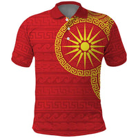 Vergina Sun Macedonia Polo Shirt Greek Pattern Red - Wonder Print Shop