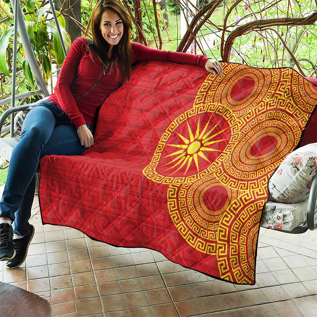 Vergina Sun Macedonia Quilt Greek Pattern Red - Wonder Print Shop