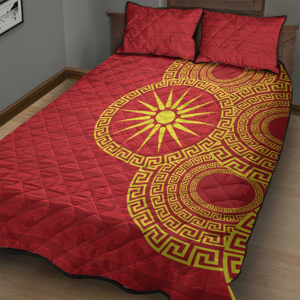 Vergina Sun Macedonia Quilt Bed Set Greek Pattern Red - Wonder Print Shop